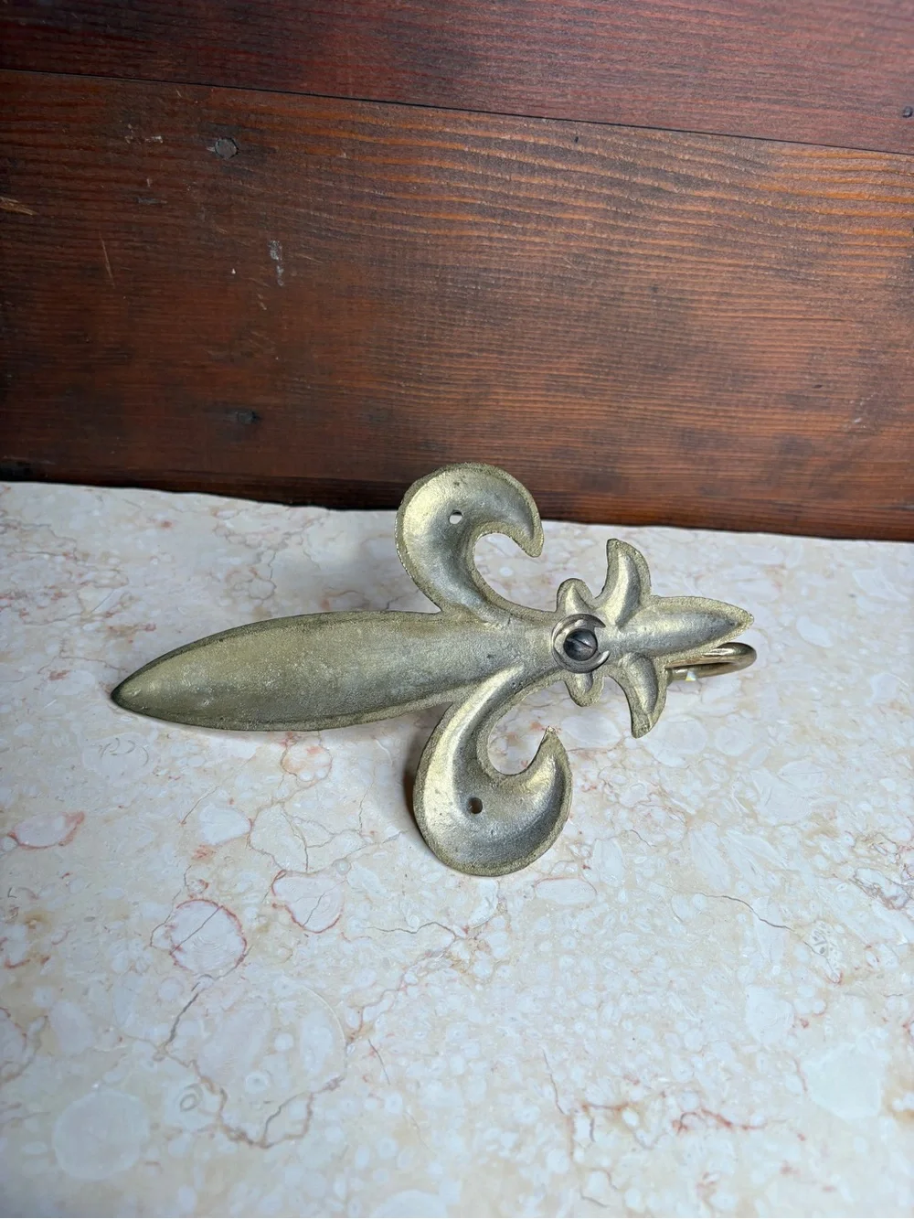 Vintage Gold Brass Fleur de Lis Decorative Single Hook Wall Hook